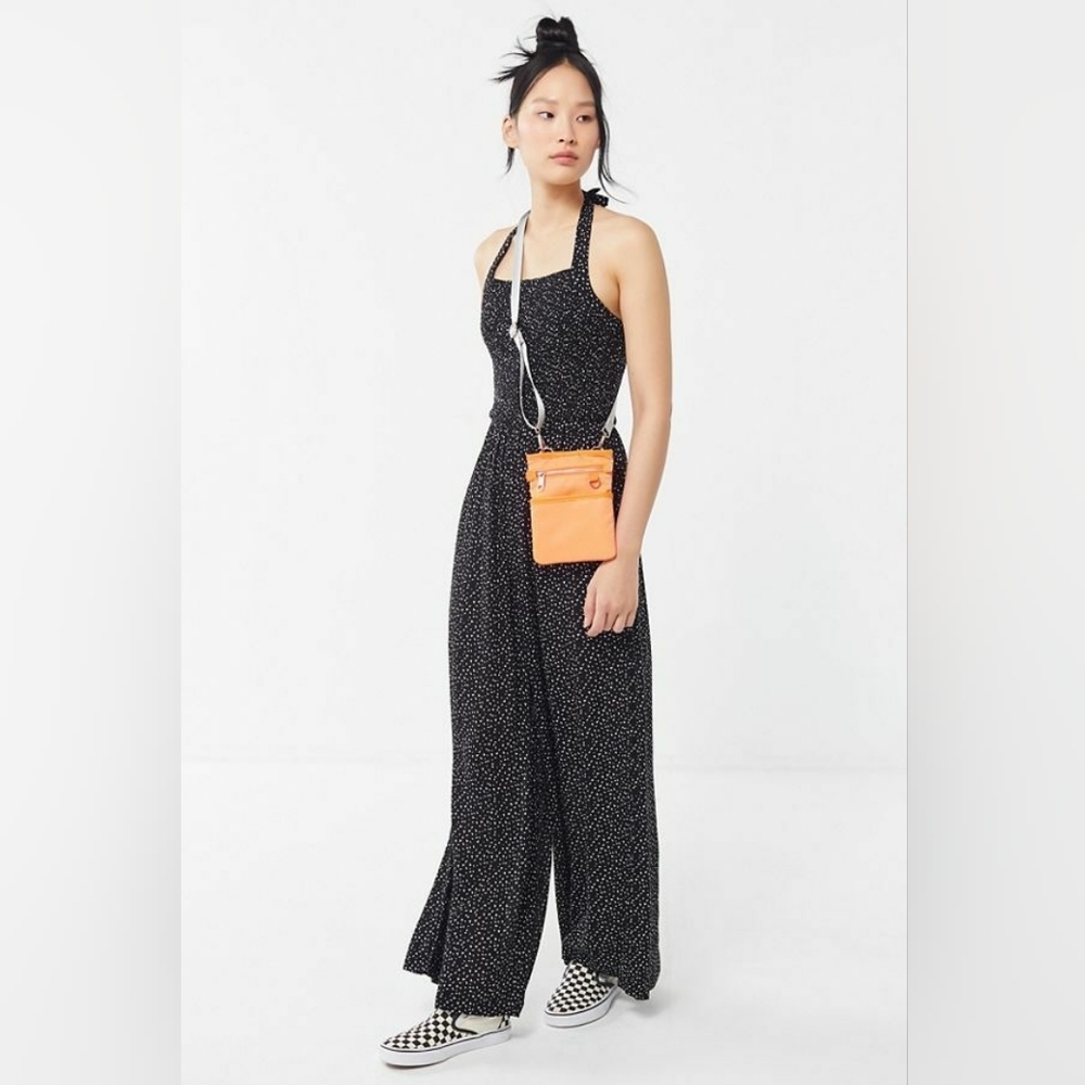Urban Outfitters Lola Smocked Halter Jumpsuit Small Smocked Tie Romper New 14640